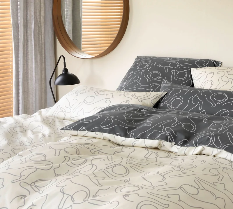 Mako Satin Wende-Bettwäsche Cats mit Katzensilhouetten