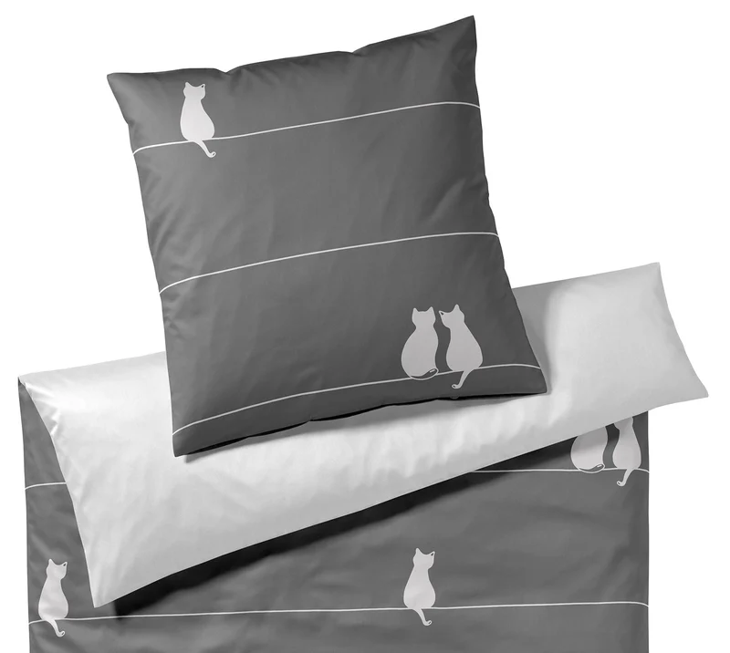 Mako Satin Wende-Bettwäsche You & Me mit Katzenmotiv