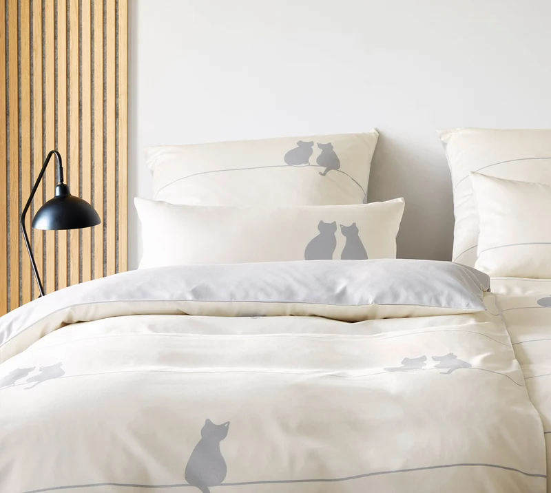 Mako Satin Wende-Bettwäsche You & Me mit Katzenmotiv