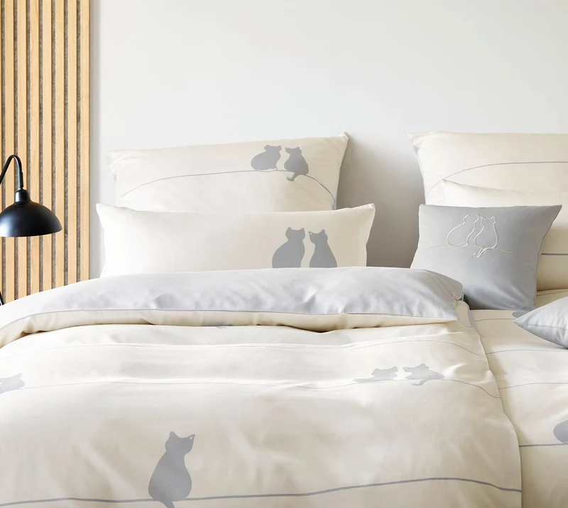Mako Satin Wende-Bettwäsche You & Me mit Katzenmotiv