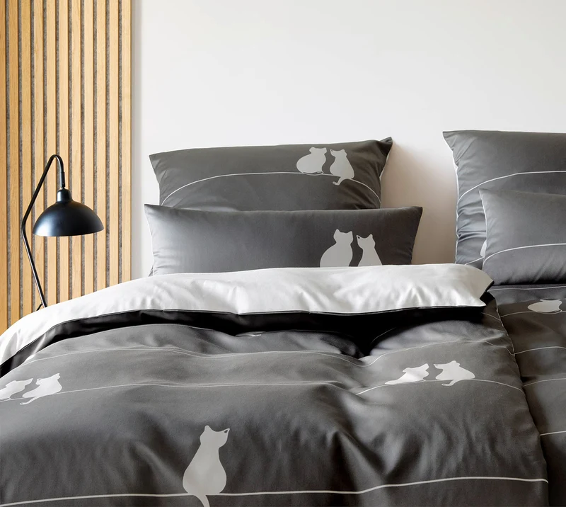 Mako Satin Wende-Bettwäsche You & Me mit Katzenmotiv