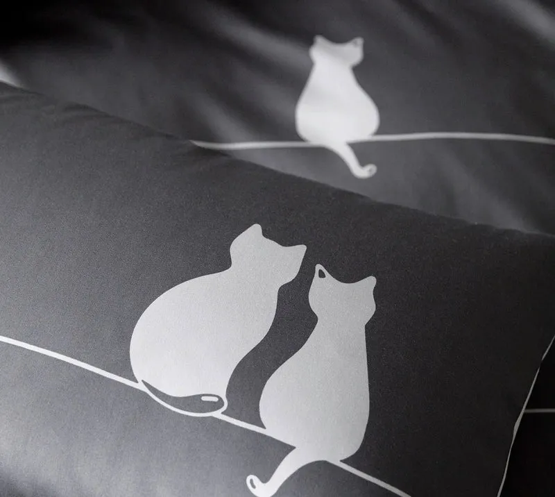 Mako Satin Wende-Bettwäsche You & Me mit Katzenmotiv