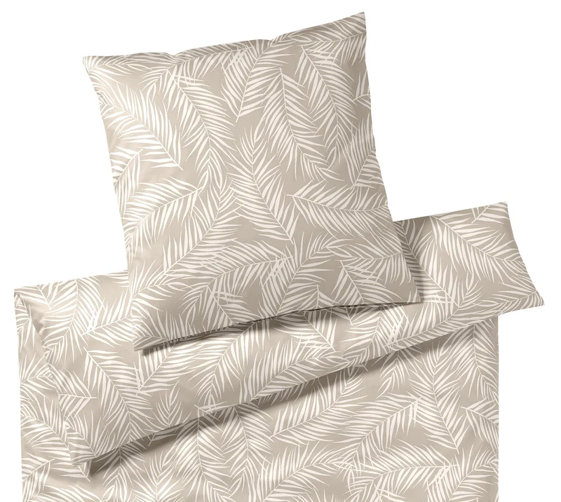 Mako Satin Bettwäsche Maison Leaves mit Palmblatt-Motiv