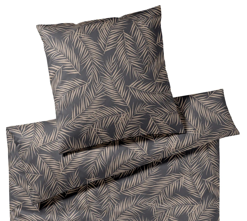 Mako Satin Bettwäsche Maison Leaves mit Palmblatt-Motiv