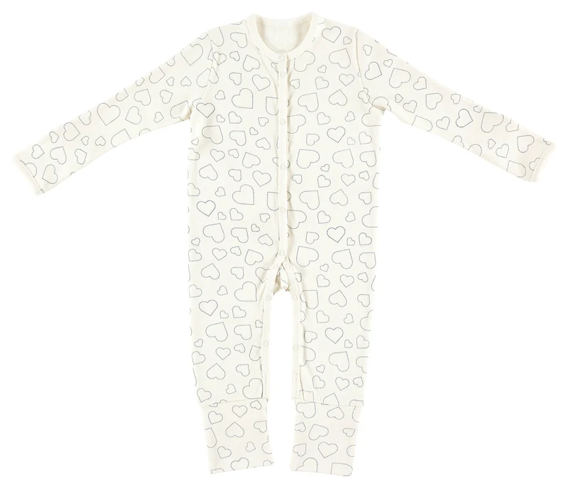Schlafanzug mit Klappbündchen - Hearts white