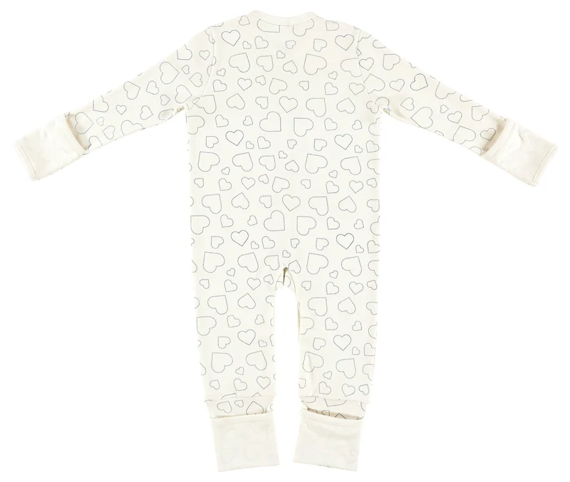 Schlafanzug mit Klappbündchen - Hearts white