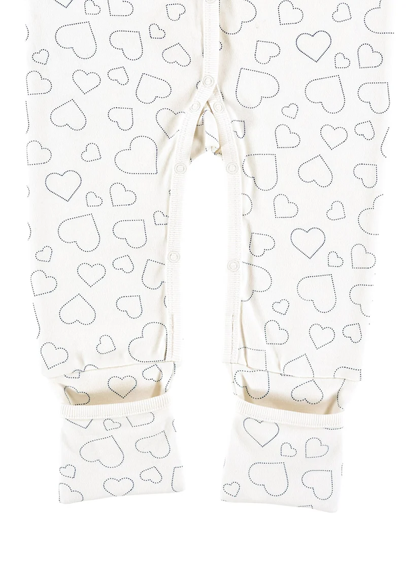 Schlafanzug mit Klappbündchen - Hearts white