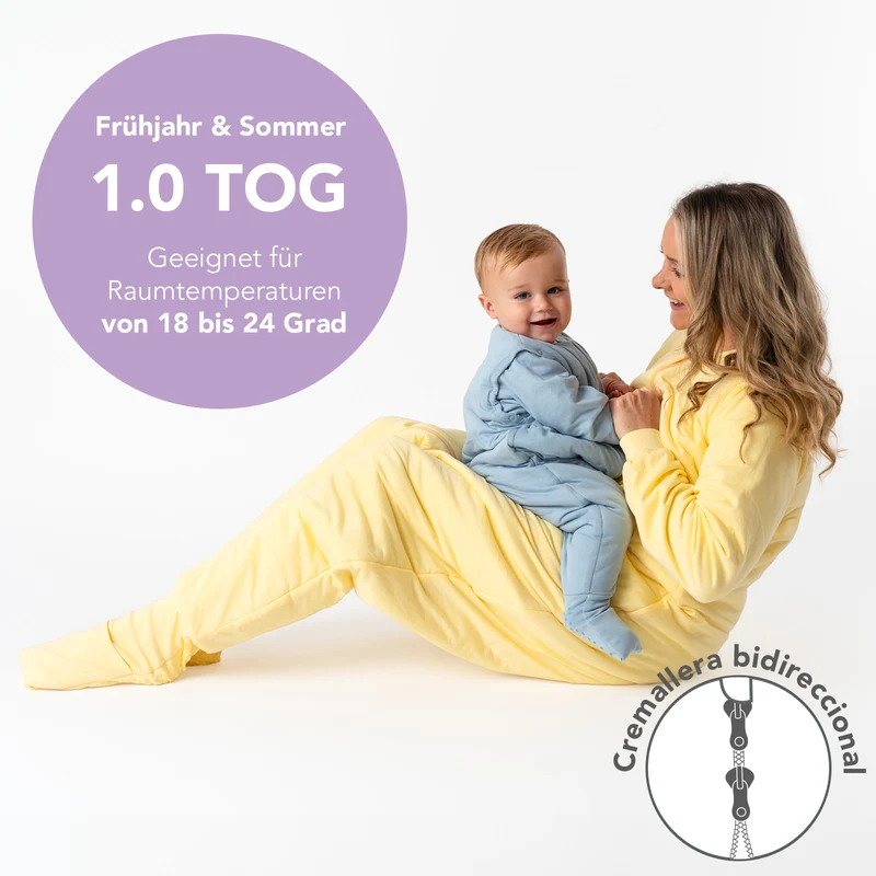 Schlafsack mit Füßen für Erwachsene mit umklappbaren Bündchen und Ärmeln, 1.0 TOG