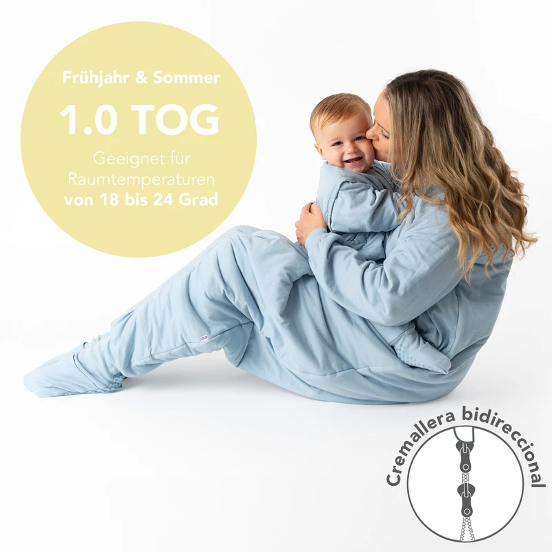 Schlafsack mit Füßen für Erwachsene mit umklappbaren Bündchen und Ärmeln, 1.0 TOG
