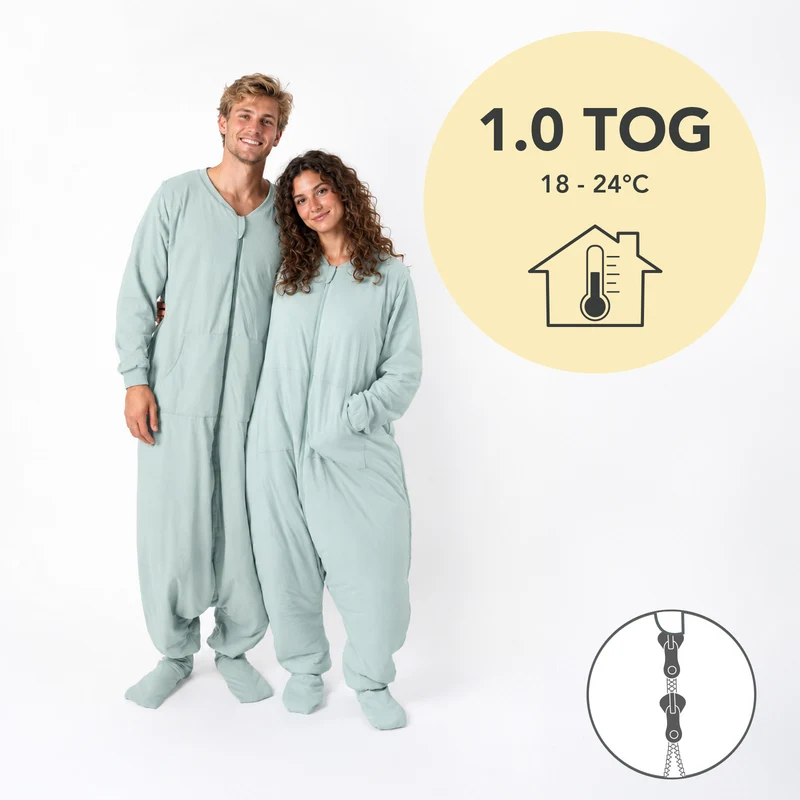 Schlafsack mit Füßen für Erwachsene mit umklappbaren Bündchen und Ärmeln, 1.0 TOG