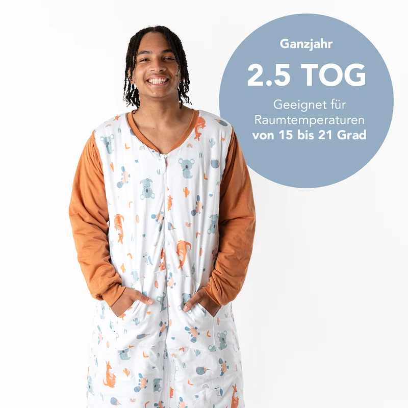 Schlafsack mit Füßen für Erwachsene mit umklappbaren Bündchen, 2.5 TOG