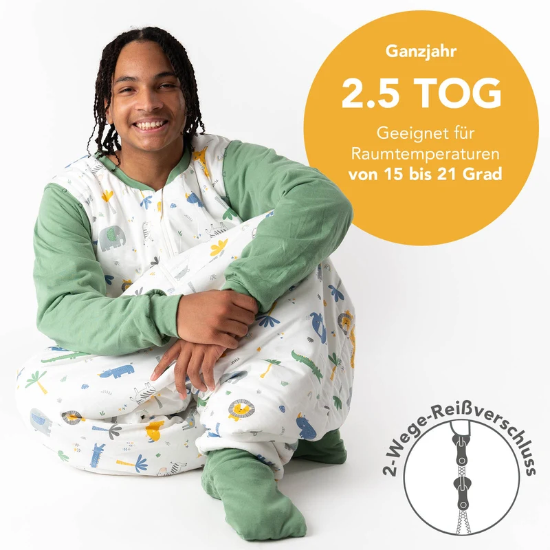Schlafsack mit Füßen für Erwachsene mit umklappbaren Bündchen, 2.5 TOG
