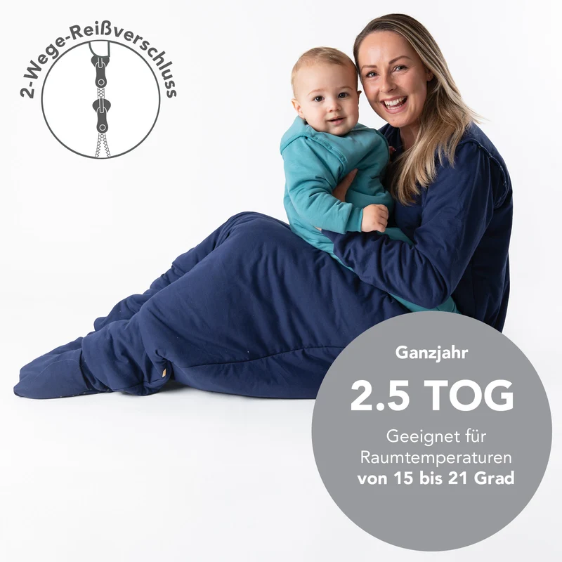 Schlafsack mit Füßen für Erwachsene mit umklappbaren Bündchen, 2.5 TOG