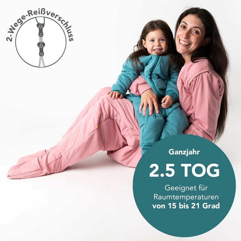 Schlafsack mit Füßen für Erwachsene mit umklappbaren Bündchen, 2.5 TOG