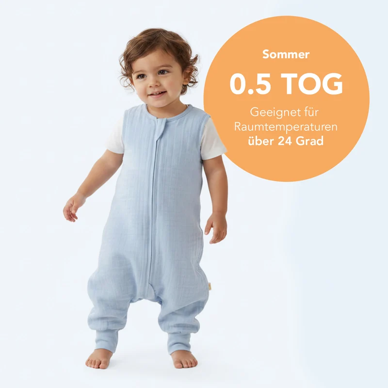 Musselin Schlafsack mit Füßen, 0.5 TOG