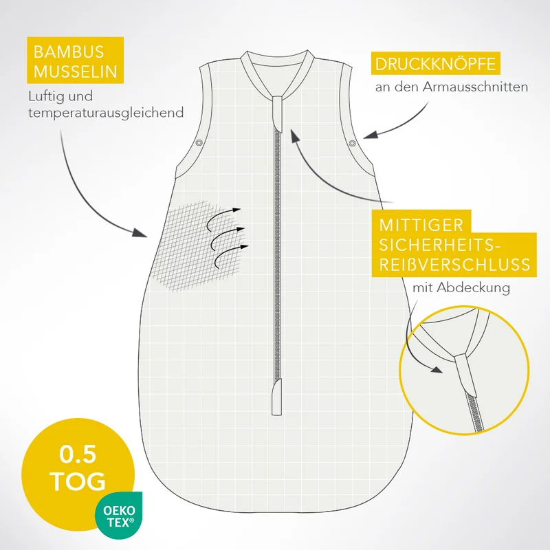 Musselin Babyschlafsack, 0.5 TOG