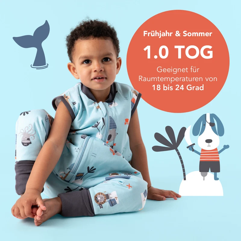 Schlafsack mit Füßen und umklappbaren Bündchen, 1.0 TOG