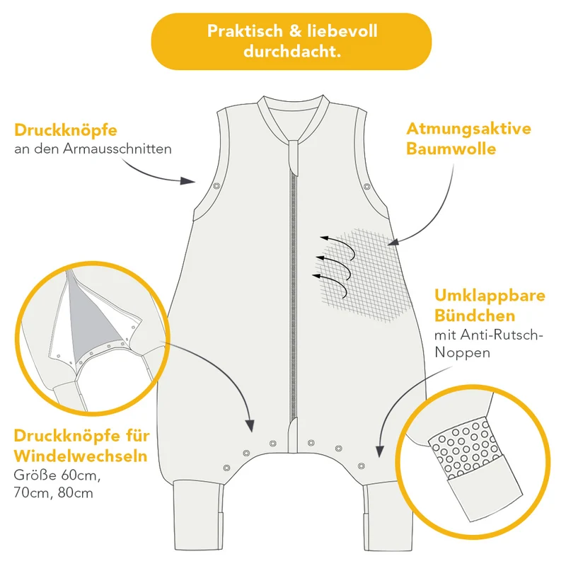 Schlafsack mit Füßen und umklappbaren Bündchen, 1.0 TOG