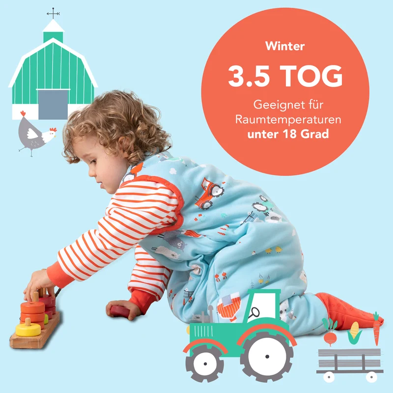 Bio Schlafsack mit Füßen und umklappbaren Bündchen 3.5 TOG