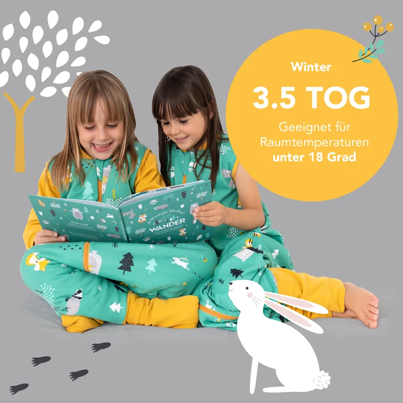 Bio Schlafsack mit Füßen und umklappbaren Bündchen 3.5 TOG