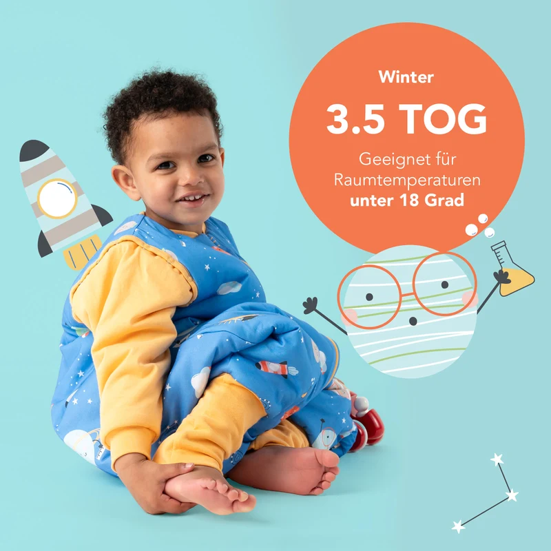 Schlafsack mit Füßen und umklappbaren Bündchen, 3.5 TOG
