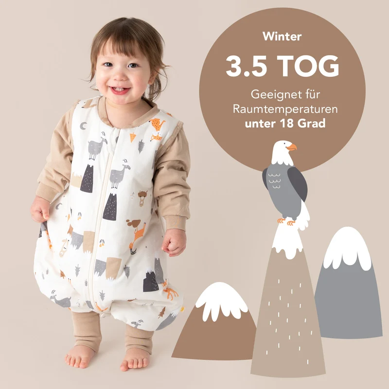Schlafsack mit Füßen und umklappbaren Bündchen, 3.5 TOG