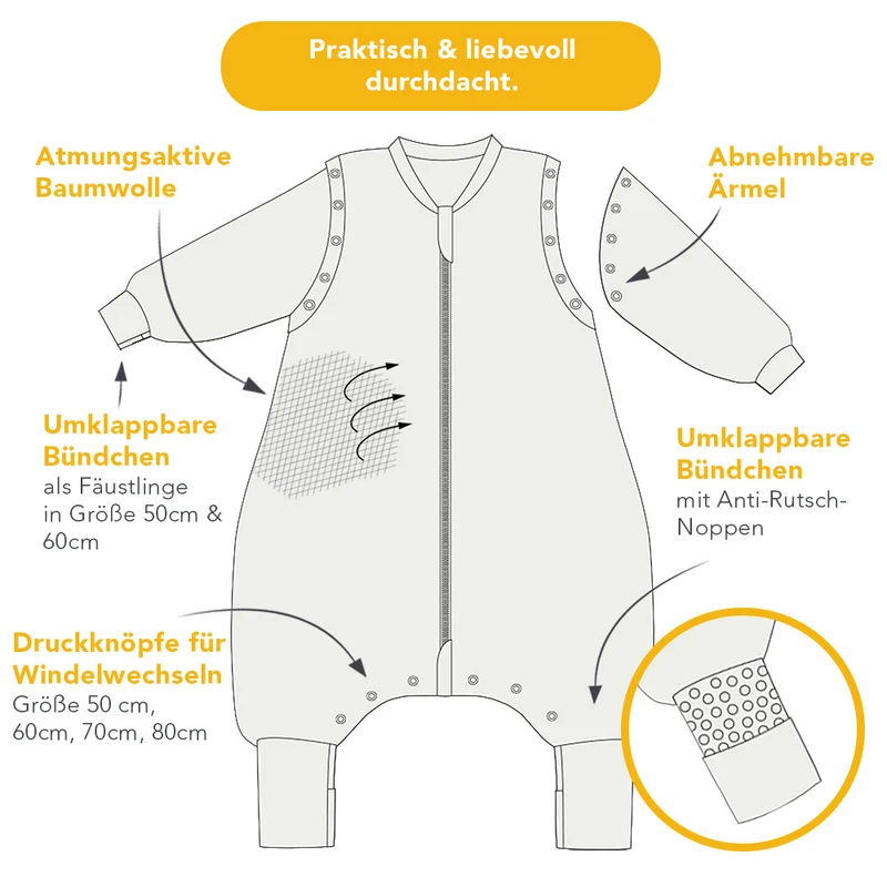 Schlafsack mit Füßen und umklappbaren Bündchen, 3.5 TOG