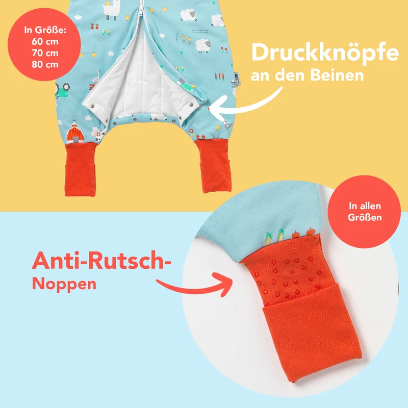 Bio Schlafsack mit Füßen und umklappbaren Bündchen 1.0 TOG