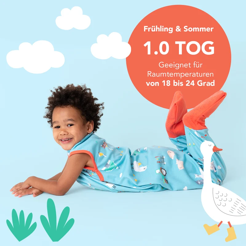 Bio Schlafsack mit Füßen und umklappbaren Bündchen 1.0 TOG