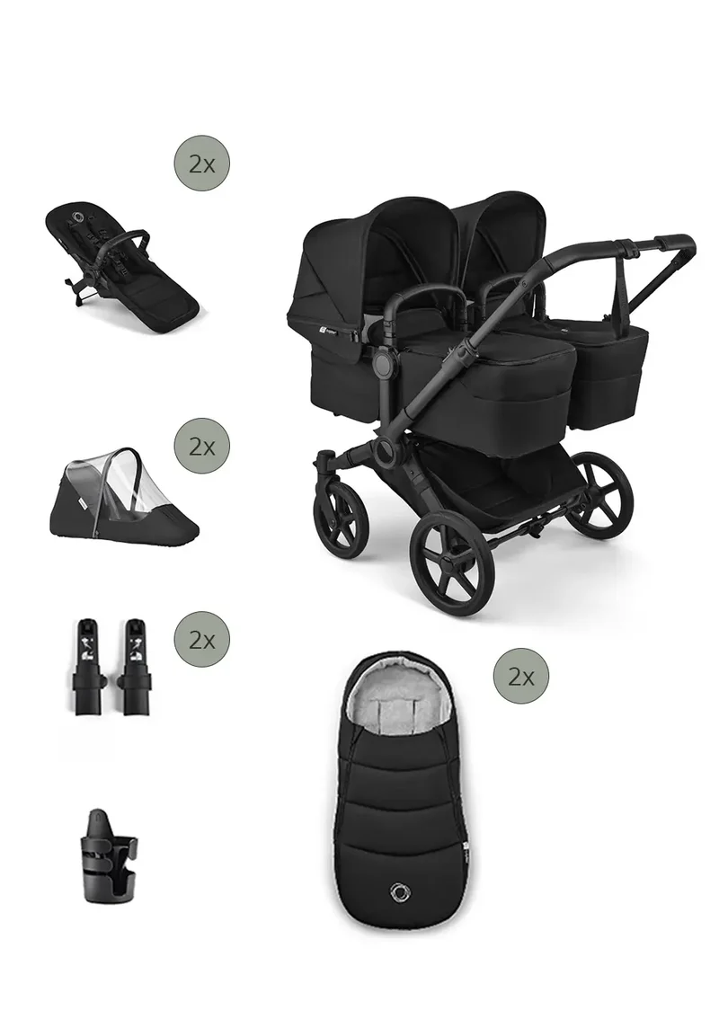 'Donkey 6 Twin' Bundle – Unverzichtbares Kinderwagen-Set Heritage Black