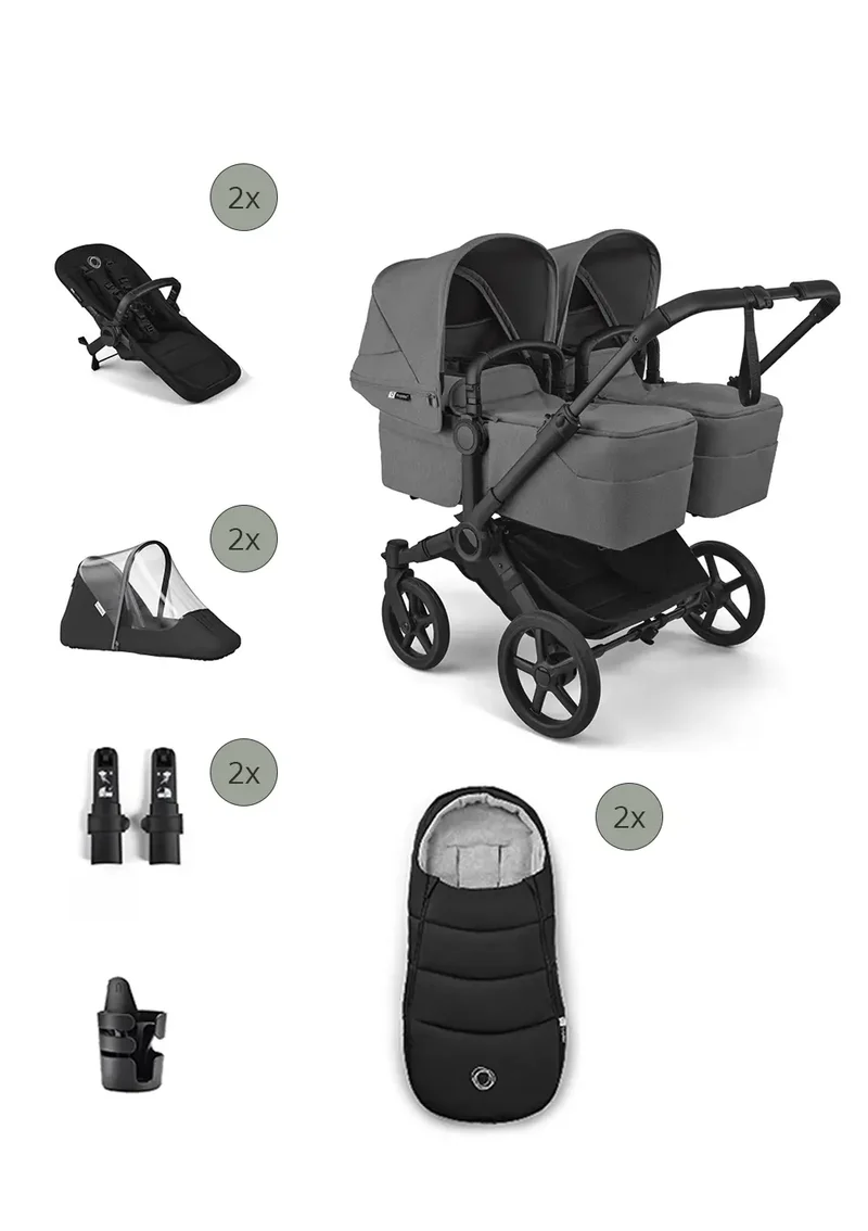 'Donkey 6 Twin' Bundle – Unverzichtbares Kinderwagen-Set Moon Grey