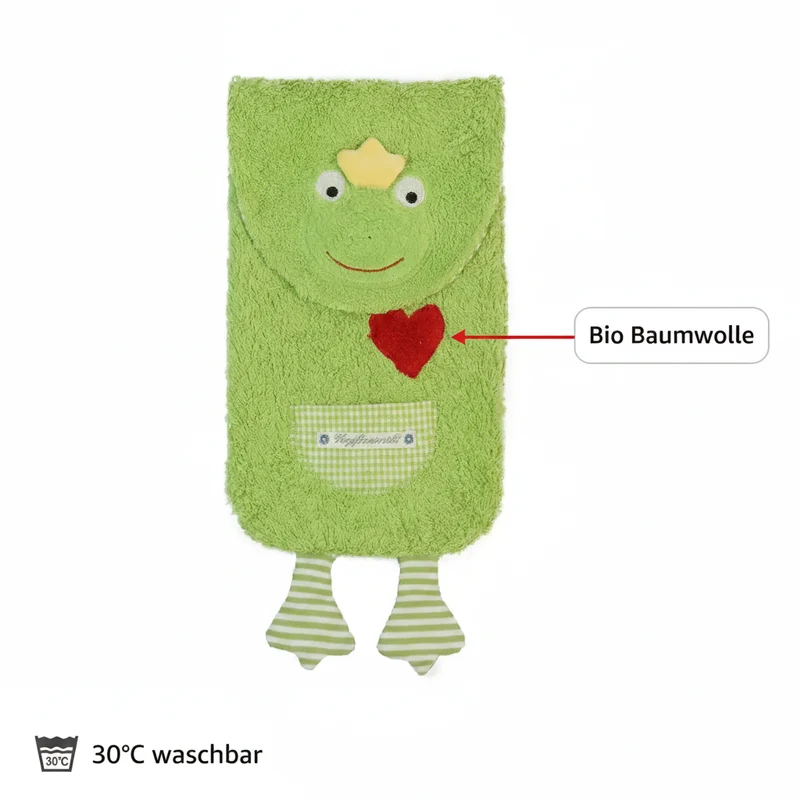 Bio Wärmflasche Frosch aus Bio-Baumwolle – 800ml Naturkautschuk