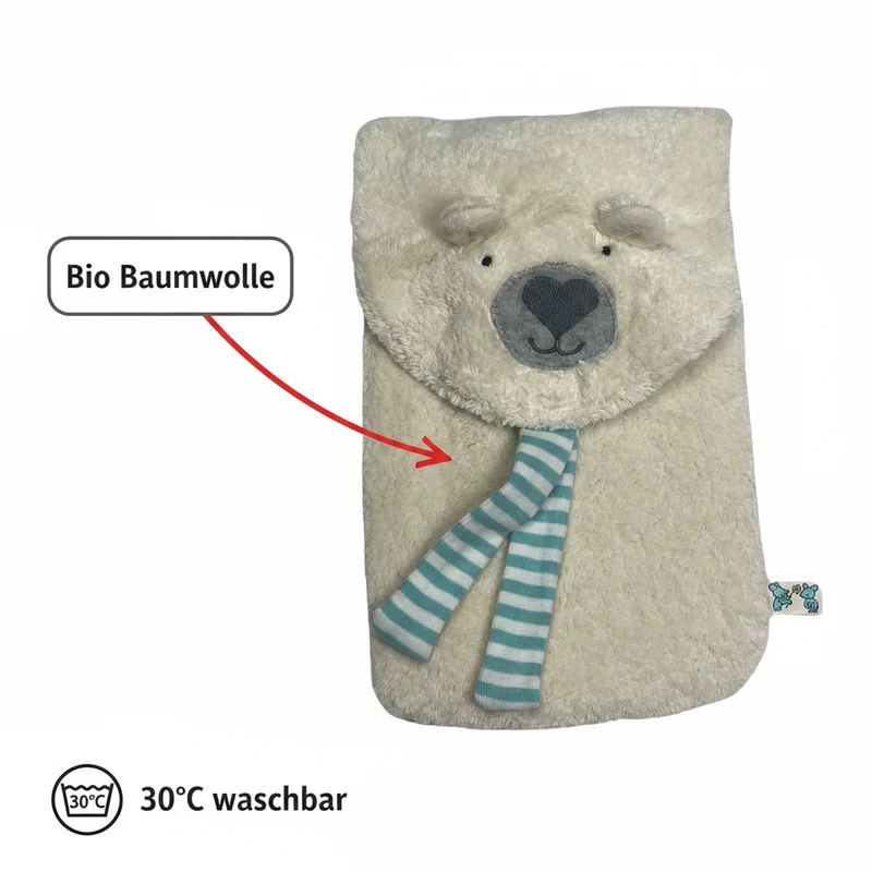 Bio Wärmflasche Eisbär aus Bio-Baumwolle – 800ml Naturkautschuk