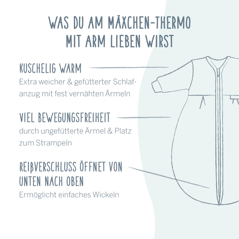 Kugelschlafsack Mäxchen-Thermo mit Arm - Baby Forest