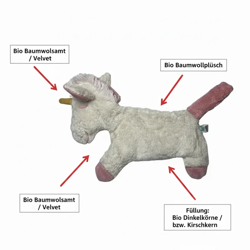Bio Wärmekissen Einhorn aus Bio-Baumwolle – Dinkel oder Kirschkern