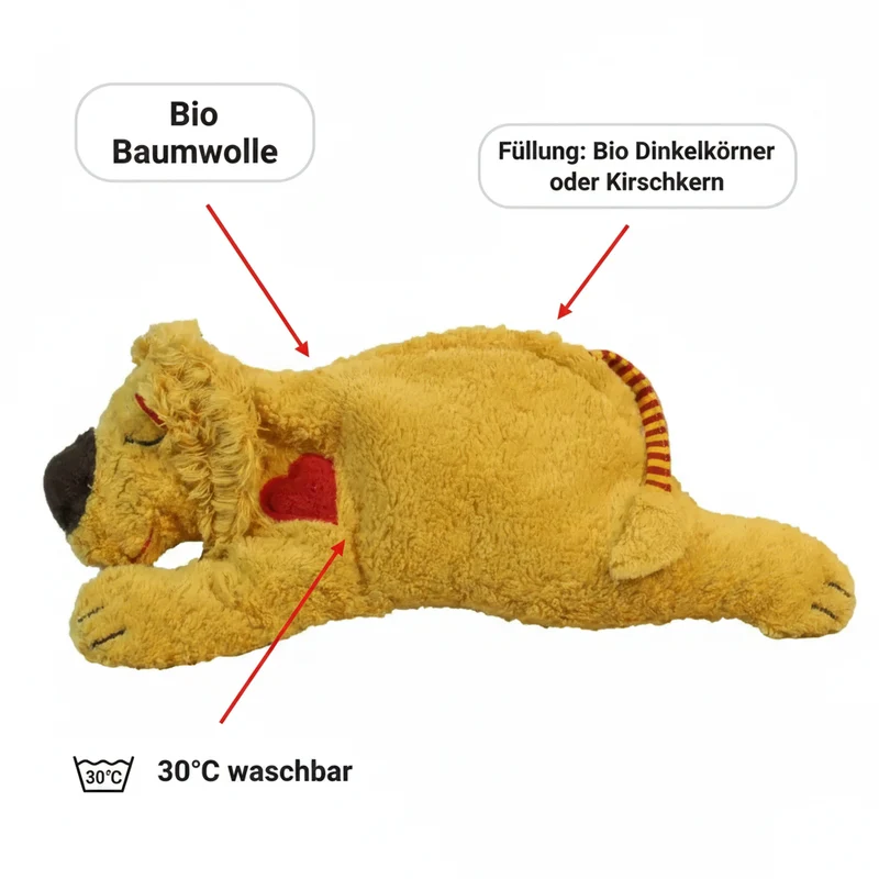 Bio Wärmekissen Löwe aus Bio-Baumwolle – Dinkel oder Kirschkern