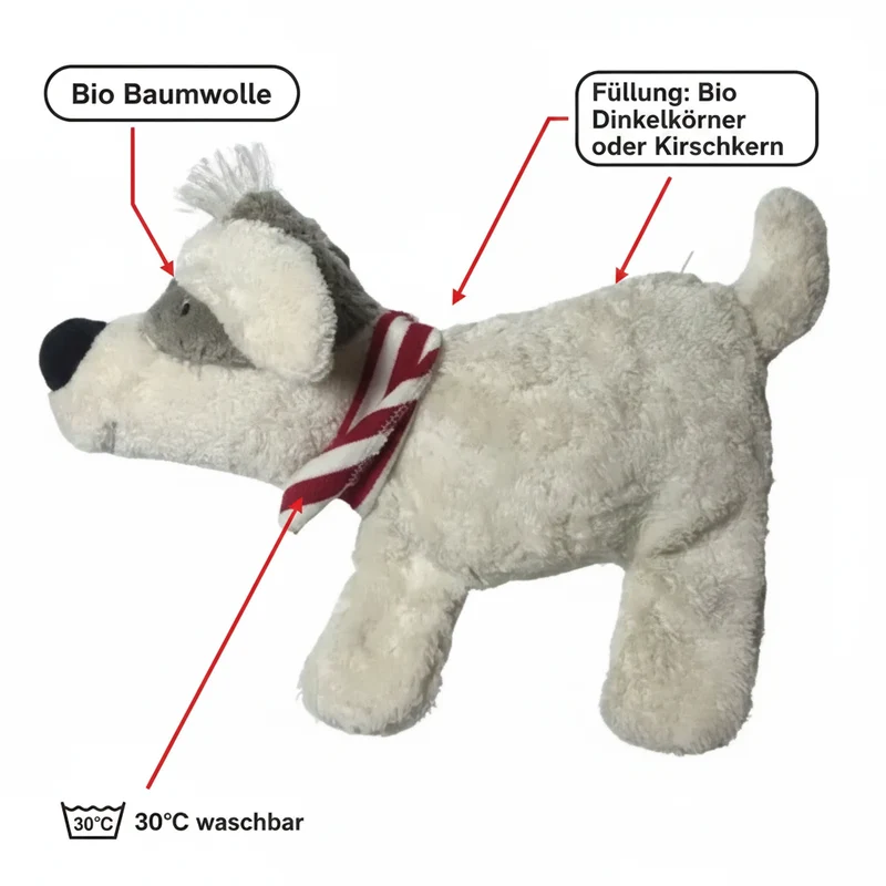 Bio Wärmekissen Hund aus Bio-Baumwolle – Dinkel oder Kirschkern