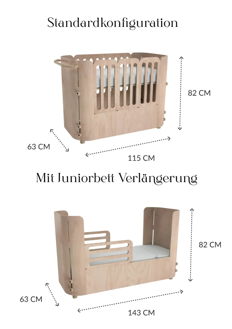 4-in-1 mitwachsendes Babybett 112-148 x 60 cm