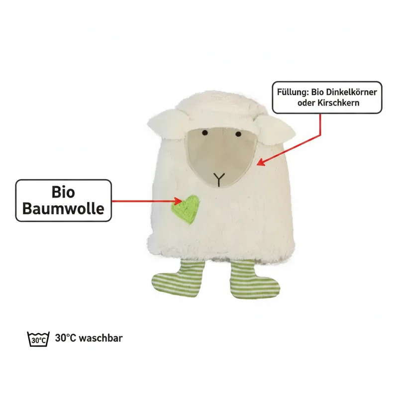 Bio Wärmekissen Schaf aus Bio-Baumwolle – Dinkel oder Kirschkern