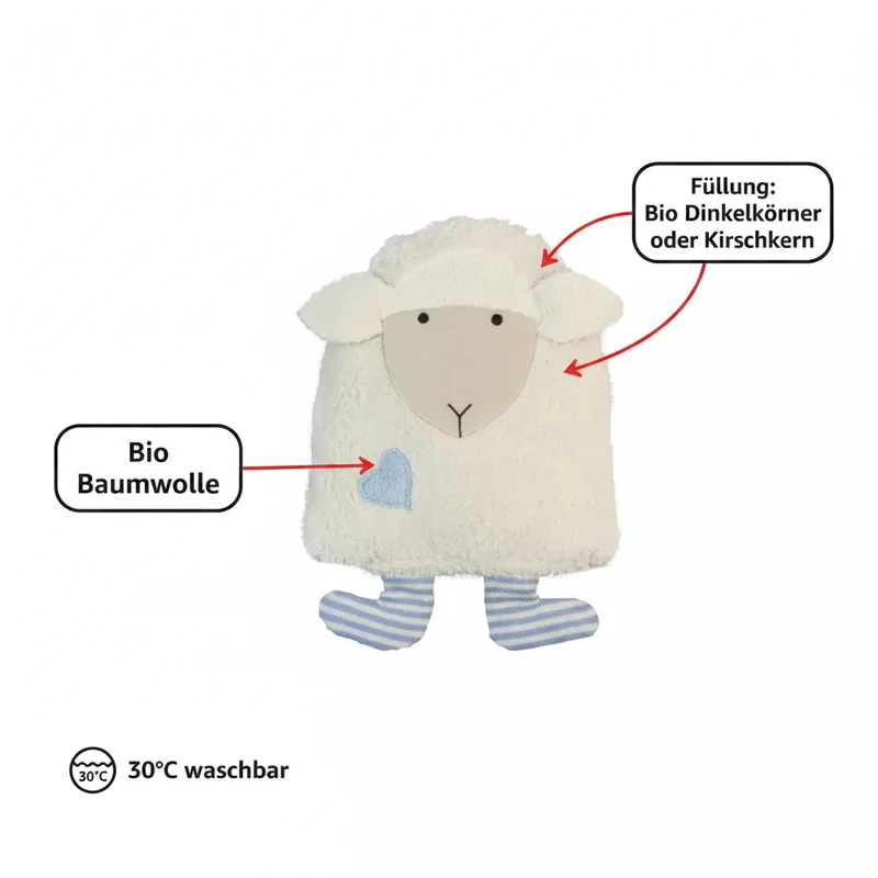 Bio Wärmekissen Schaf aus Bio-Baumwolle – Dinkel oder Kirschkern