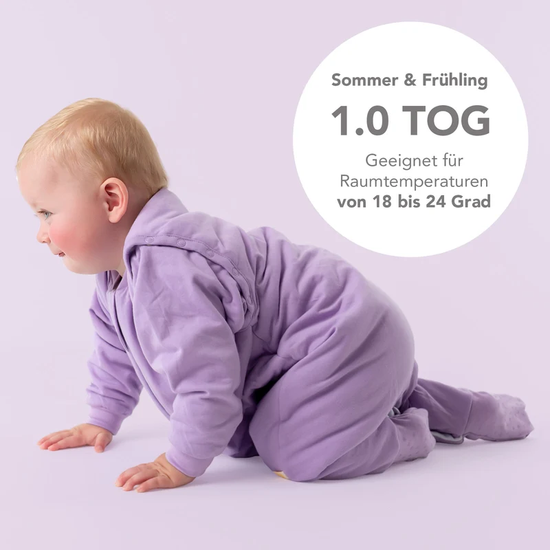 Schlafsack mit Füßen, umklappbaren Bündchen und Ärmeln, 1.0 TOG
