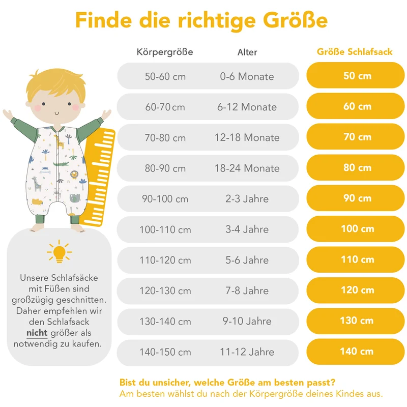 Schlafsack mit Füßen und umklappbaren Bündchen, 2.5 TOG