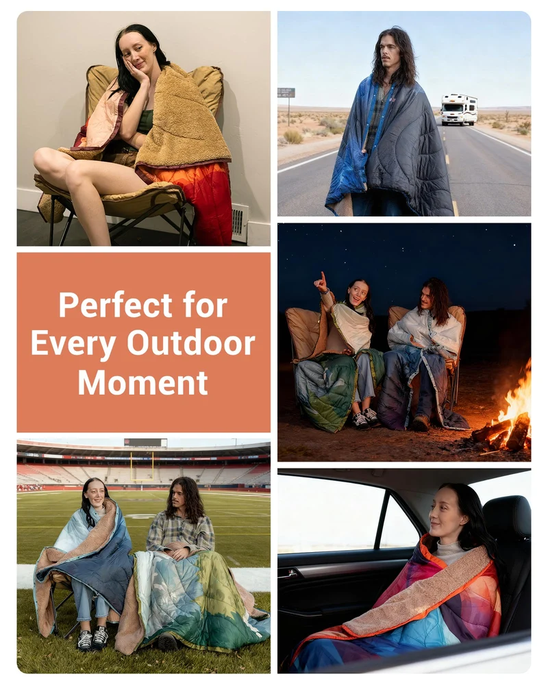 Boho Printed Wearable Camping Blanket | Large Sherpa & Water-Resistant Picnic Blanket for Outdoor Concerts, Beach & Travel