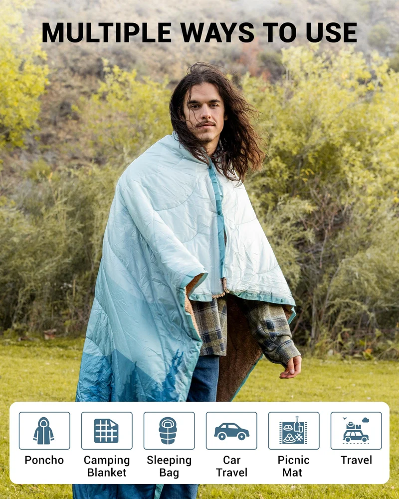 Boho Printed Wearable Camping Blanket | Large Sherpa & Water-Resistant Picnic Blanket for Outdoor Concerts, Beach & Travel