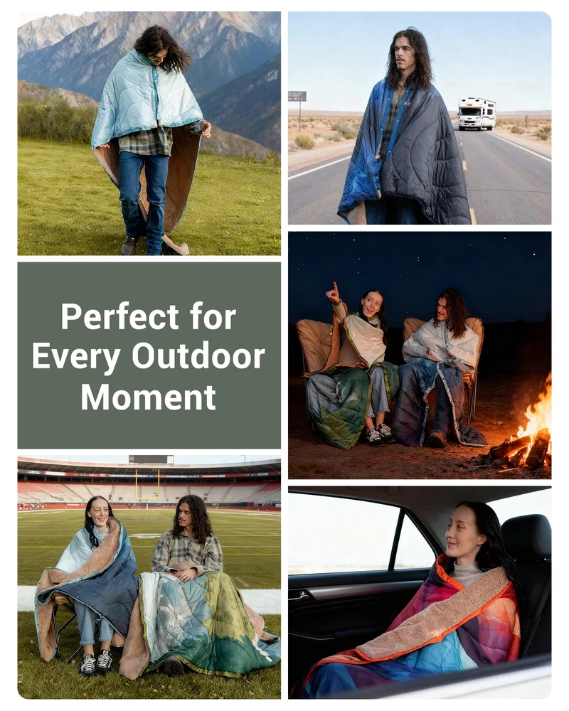 Boho Printed Wearable Camping Blanket | Large Sherpa & Water-Resistant Picnic Blanket for Outdoor Concerts, Beach & Travel
