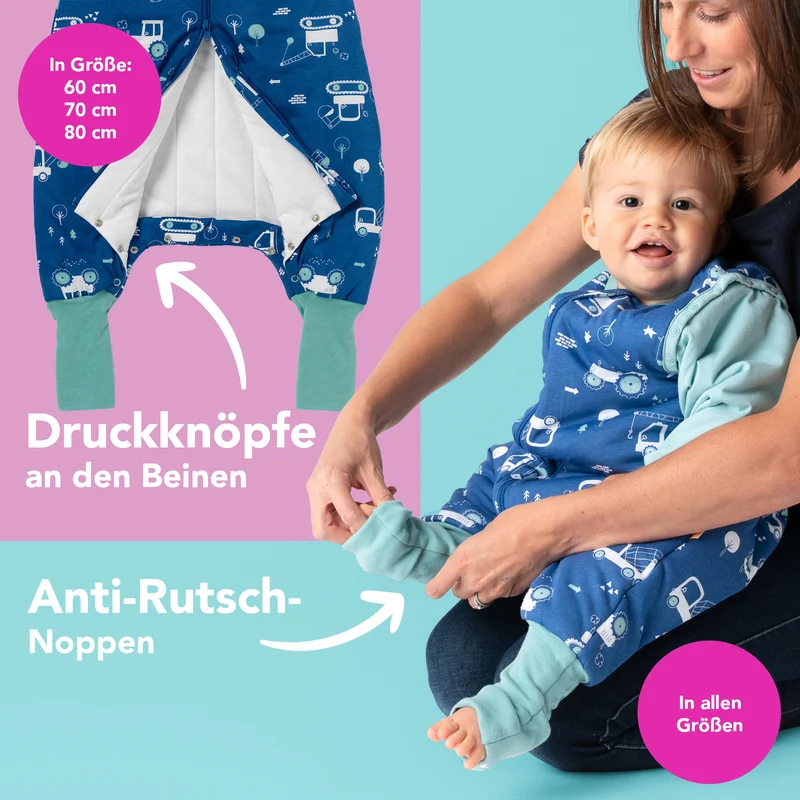Schlafsack mit Füßen und umklappbaren Bündchen, 2.5 TOG