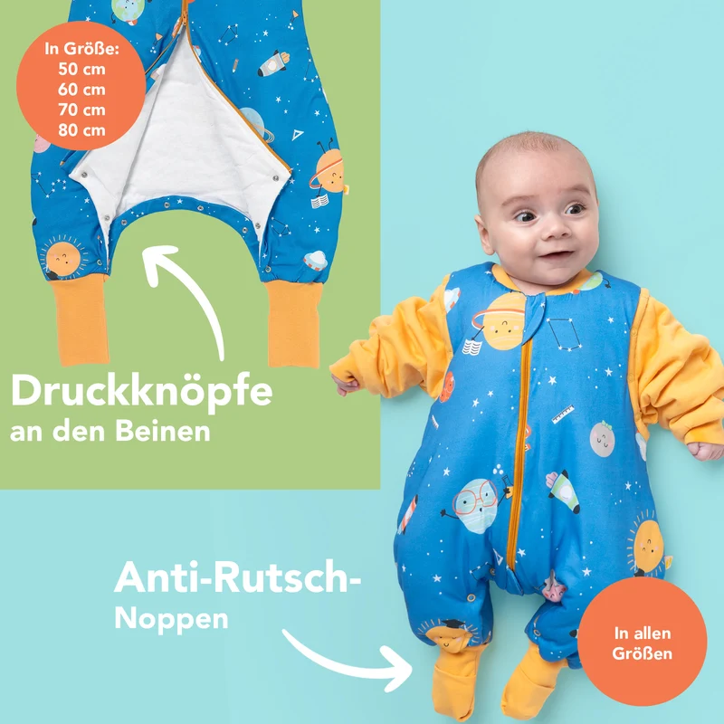 Schlafsack mit Füßen und umklappbaren Bündchen, 2.5 TOG