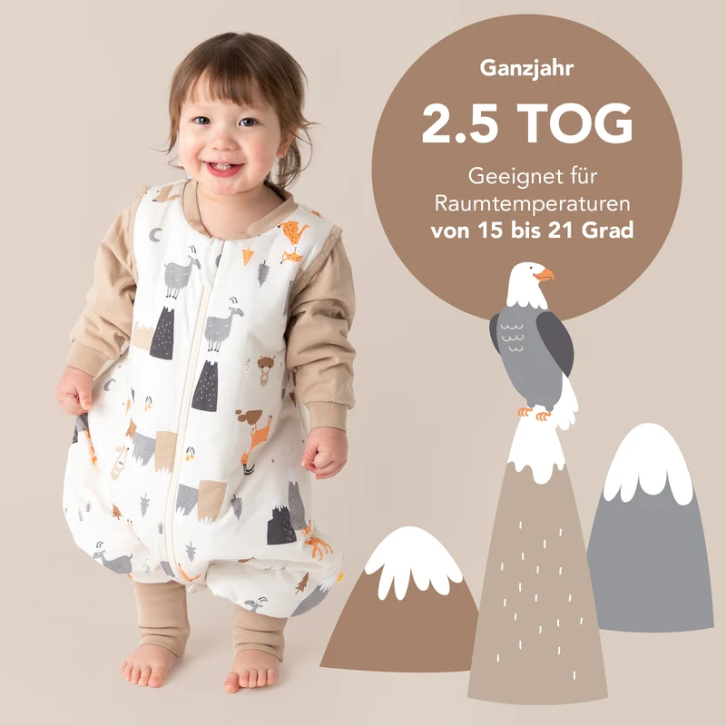 Schlafsack mit Füßen und umklappbaren Bündchen, 2.5 TOG