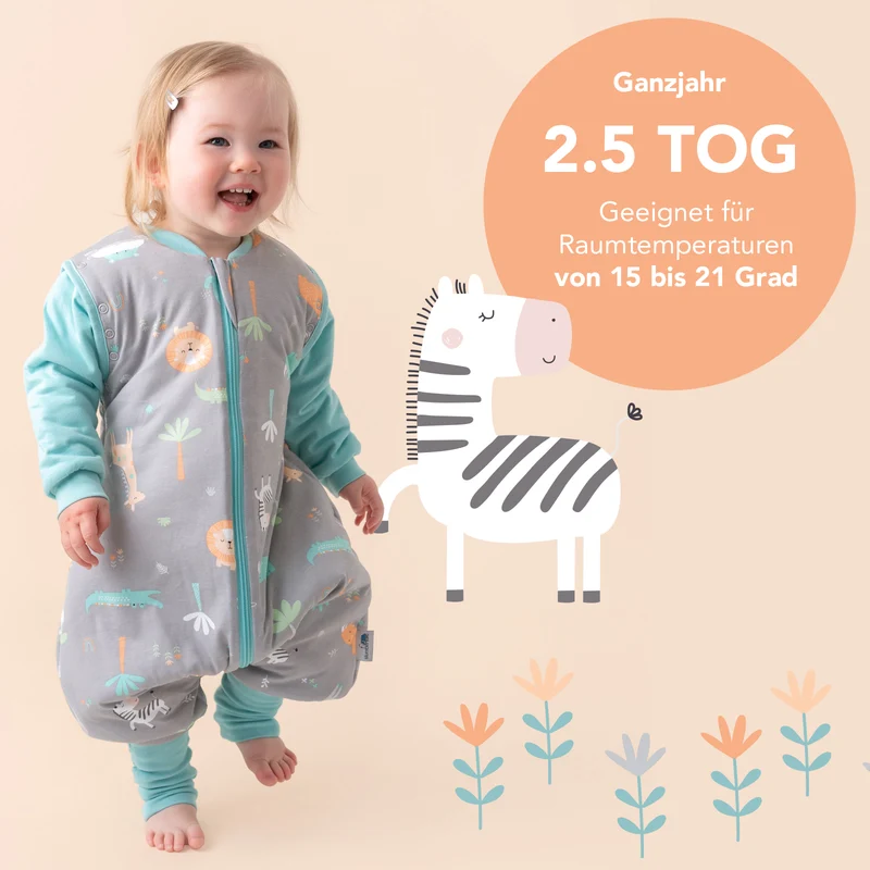Schlafsack mit Füßen und umklappbaren Bündchen, 2.5 TOG