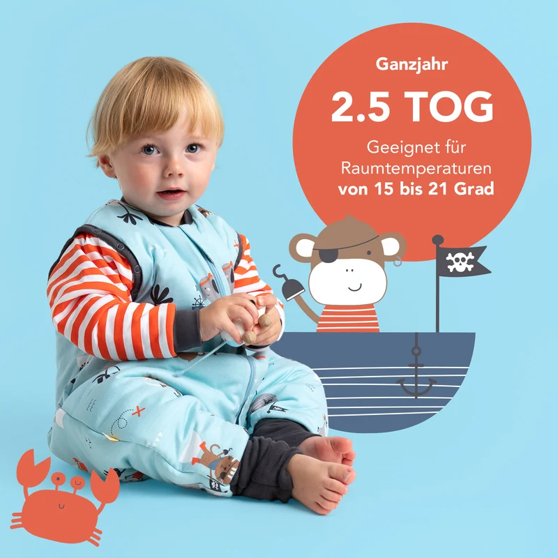 Schlafsack mit Füßen und umklappbaren Bündchen, 2.5 TOG